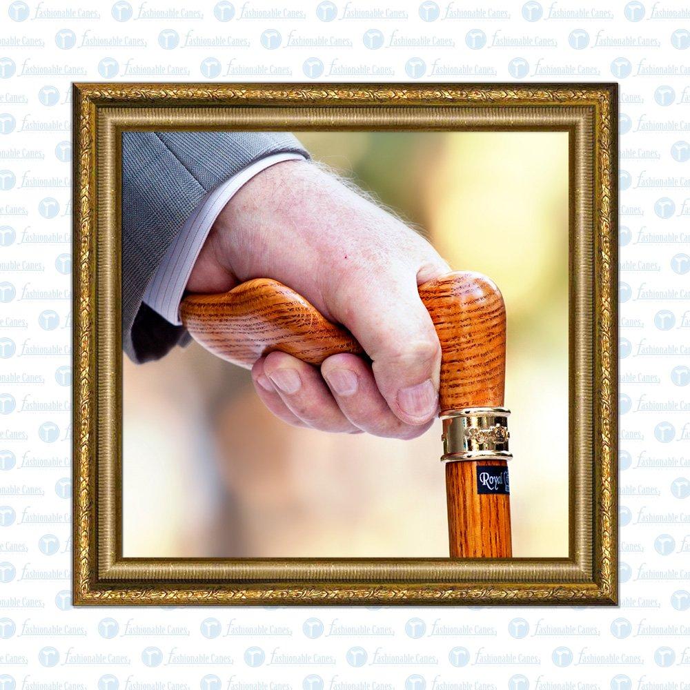 Scratch & Dent Oak Palm Grip Walking Cane With Oak wood Shaft and Brass Collar V1493