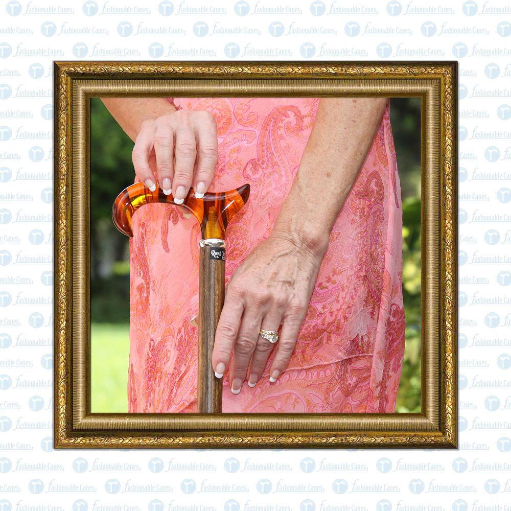 Scratch & Dent Faux Amber Derby Walking Cane With Genuine Ovangkol Shaft and Silver Collar V1519