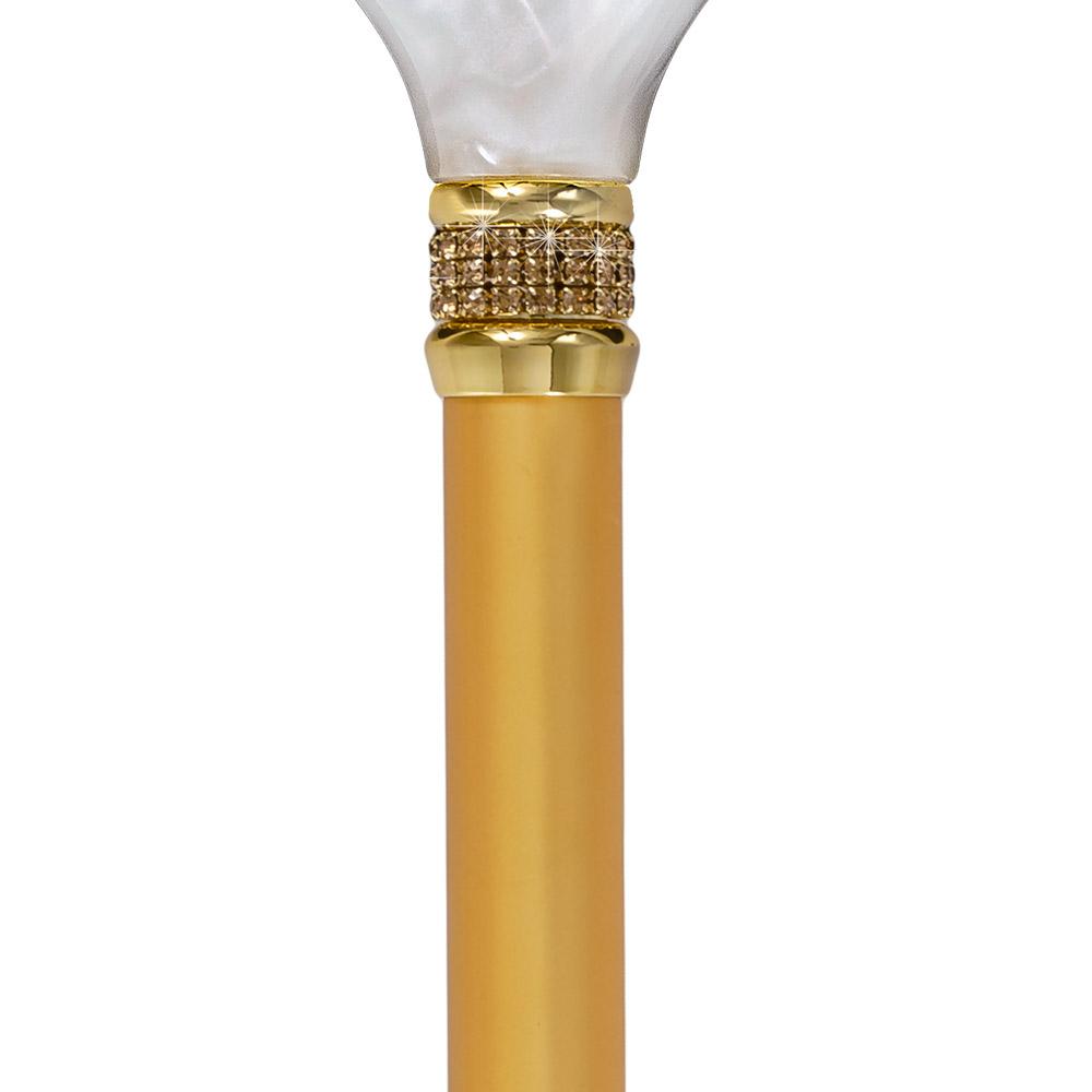 Scratch & Dent Golden Day Pearlz w/ Rhinestone Collar Gold Designer Adjustable Cane V1691