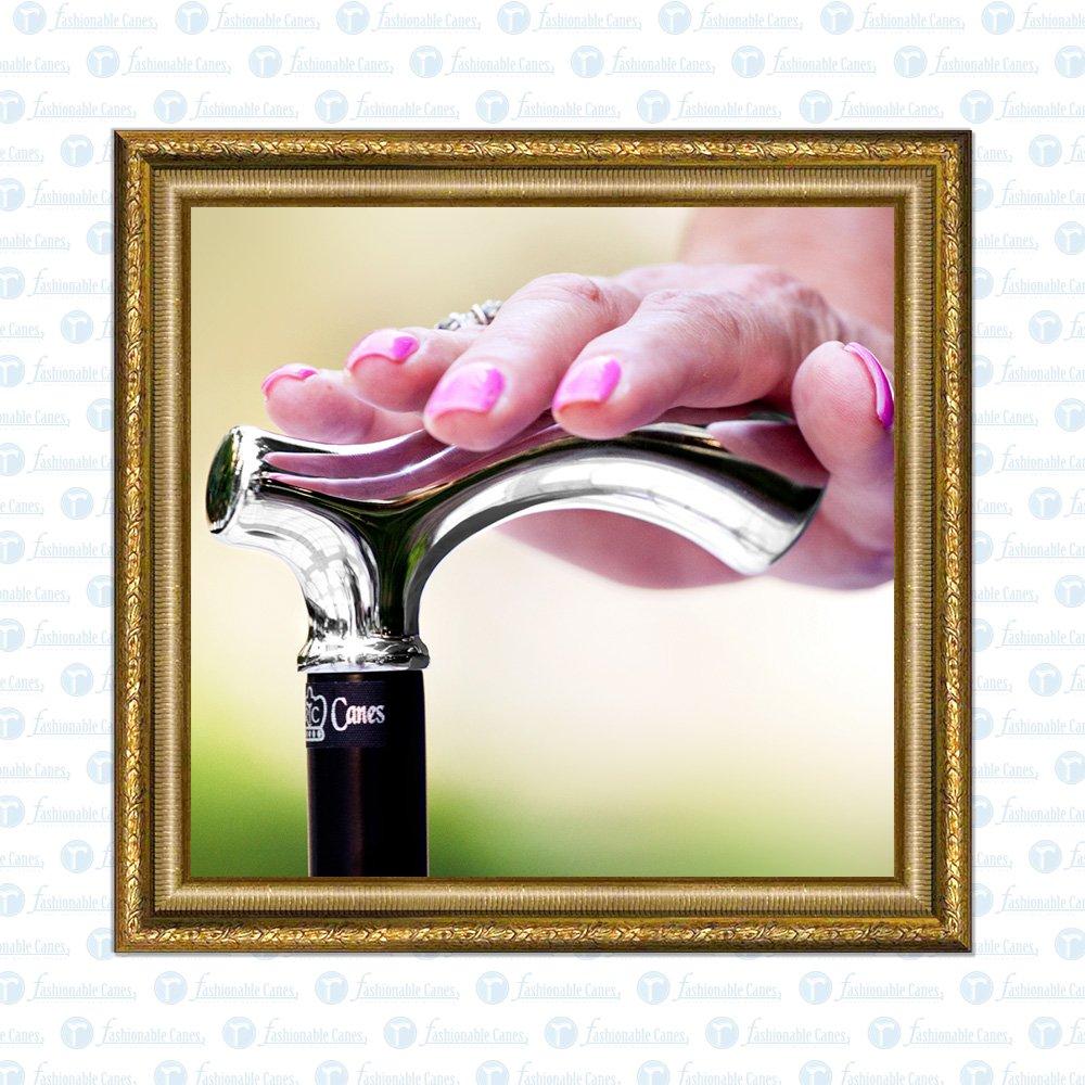 Scratch & Dent Black Slim Line Chrome Plated Fritz Walking Cane With Black Beechwood Shaft V1456