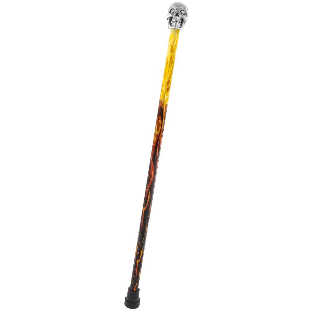 Scratch and Dent Silver 925r Skull Walking Stick With Swarovski Crystal Eyes Flame Shaft V1878