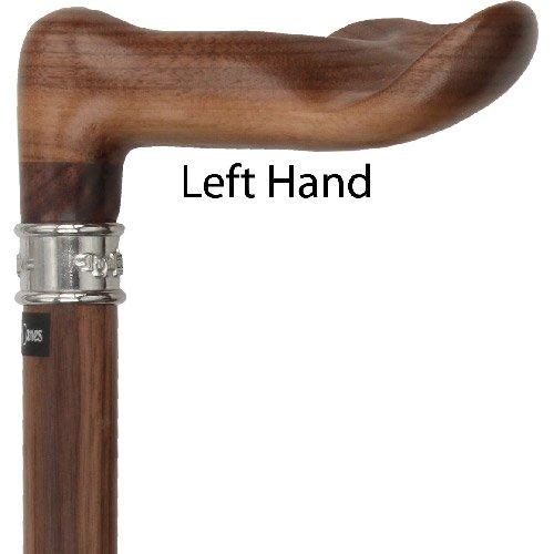 Scratch & Dent Walnut Palm Grip Walking Cane With Walnut Wood Shaft and Silver Collar V1502