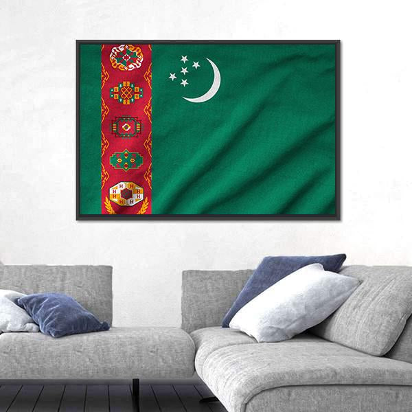 Ruffled Turkmenistan Flag Canvas Wall Art-3 Horizontal-Gallery Wrap-25" x 16"-Tiaracle