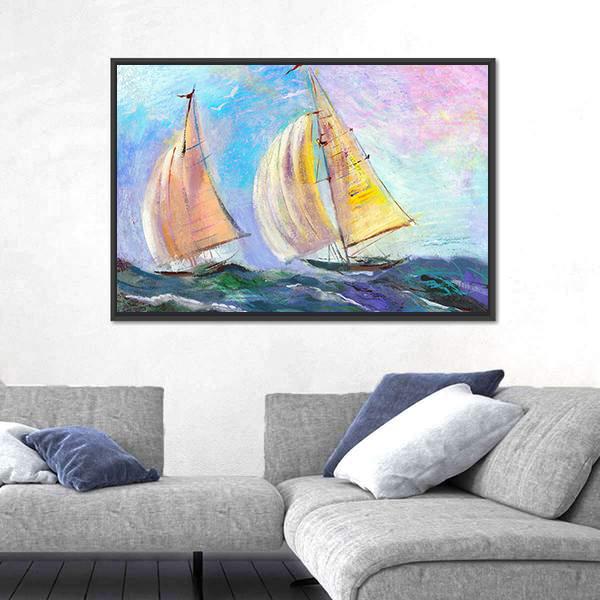 Sailing boats In The Sea Canvas Wall Art-3 Horizontal-Gallery Wrap-25" x 16"-Tiaracle