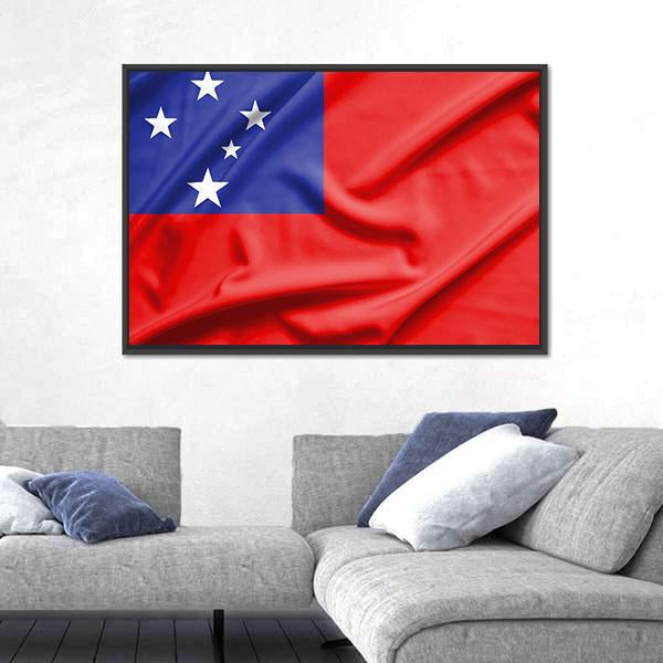 Samoa Flag On Silk Texture Canvas Wall Art-3 Horizontal-Gallery Wrap-25" x 16"-Tiaracle