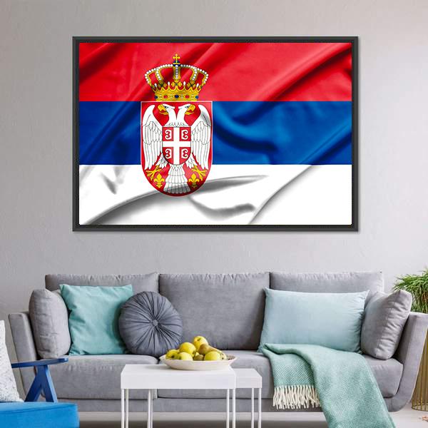 Serbia Flag Canvas Wall Art-3 Horizontal-Gallery Wrap-25" x 16"-Tiaracle
