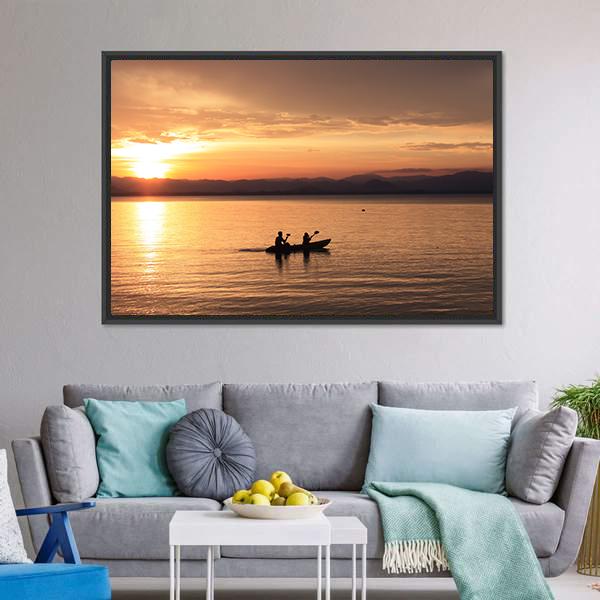 Silhouette Rower At Sunset Canvas Wall Art-3 Horizontal-Gallery Wrap-25" x 16"-Tiaracle