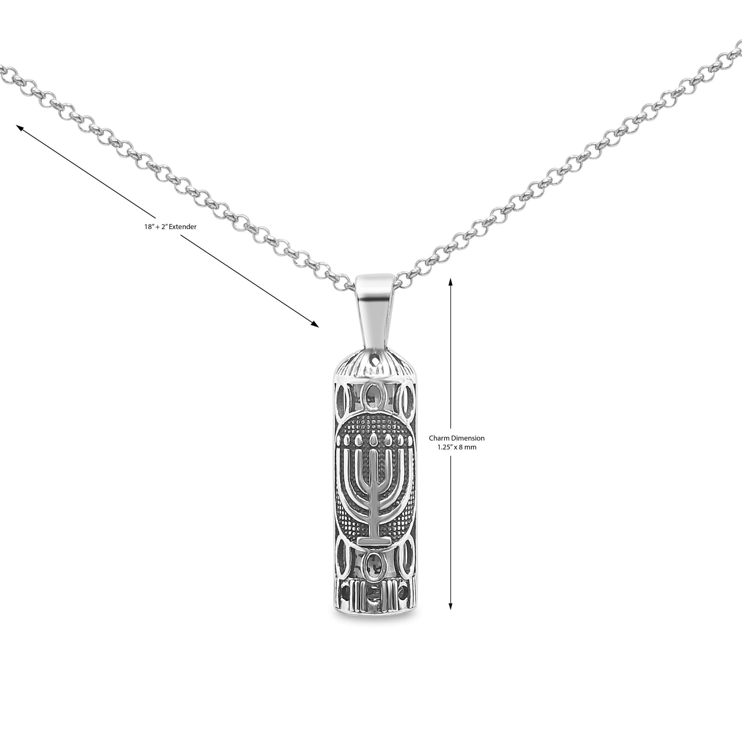 Mezuzah Necklace with Menorah in Sterling Silver