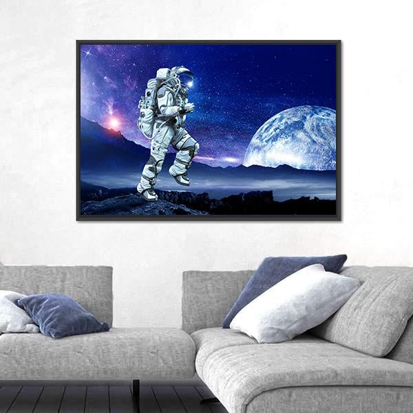 Spaceman Running Canvas Wall Art-3 Horizontal-Gallery Wrap-25" x 16"-Tiaracle