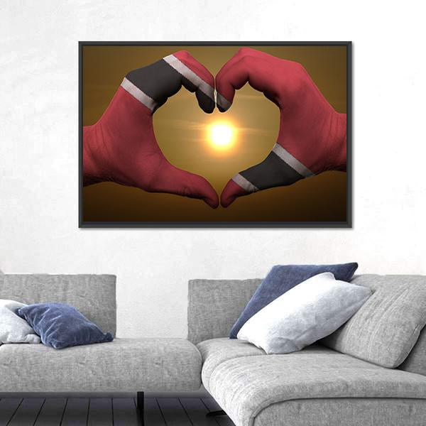 Trinidad & Tobago Flag On Hands Canvas Wall Art-1 Piece-Floating Frame-24" x 16"-Tiaracle