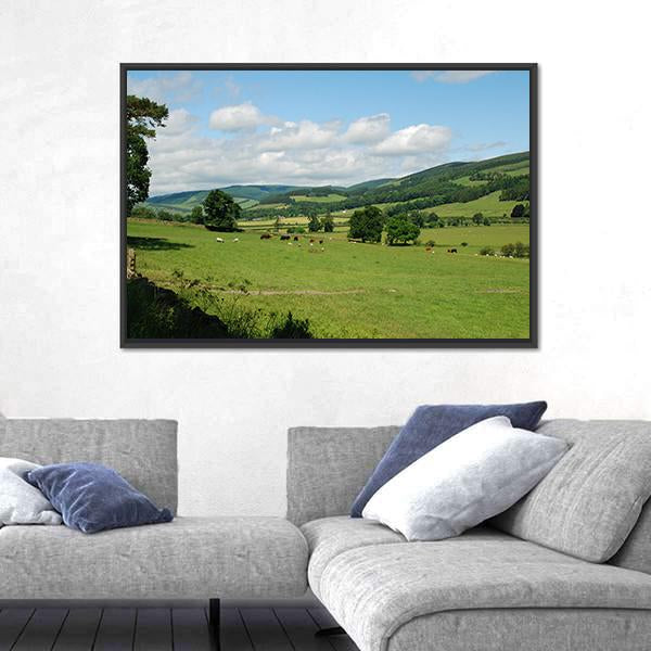 Tweed Valley Near Traquair Canvas Wall Art-1 Piece-Floating Frame-24" x 16"-Tiaracle