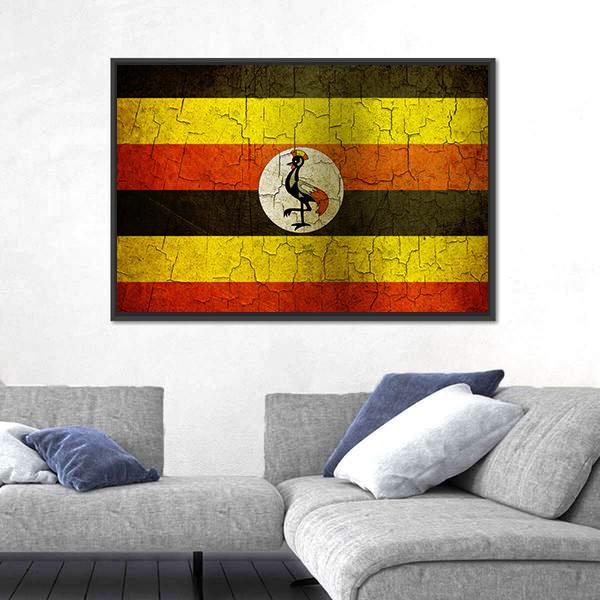 Uganda Flag On A Cracked Grunge Canvas Wall Art-3 Horizontal-Gallery Wrap-25" x 16"-Tiaracle