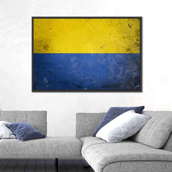 Ukraine On Vintage Grunge Texture Canvas Wall Art-1 Piece-Floating Frame-24" x 16"-Tiaracle