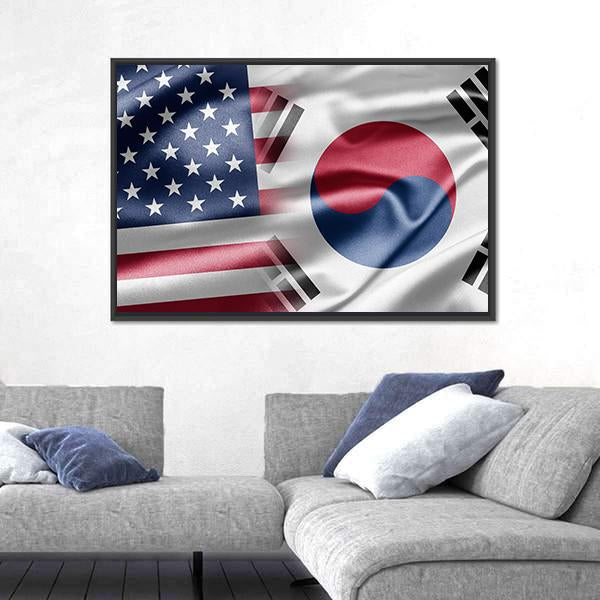 United States & South Korea Flag Canvas Wall Art-1 Piece-Floating Frame-24" x 16"-Tiaracle