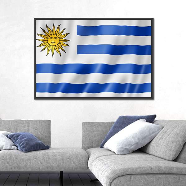 Uruguay Flag On Satin Texture Canvas Wall Art-3 Horizontal-Gallery Wrap-25" x 16"-Tiaracle