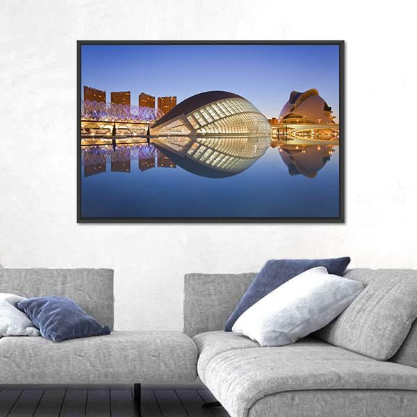 Valencia's City Of Arts And Science Museum Canvas Wall Art-3 Horizontal-Gallery Wrap-25" x 16"-Tiaracle