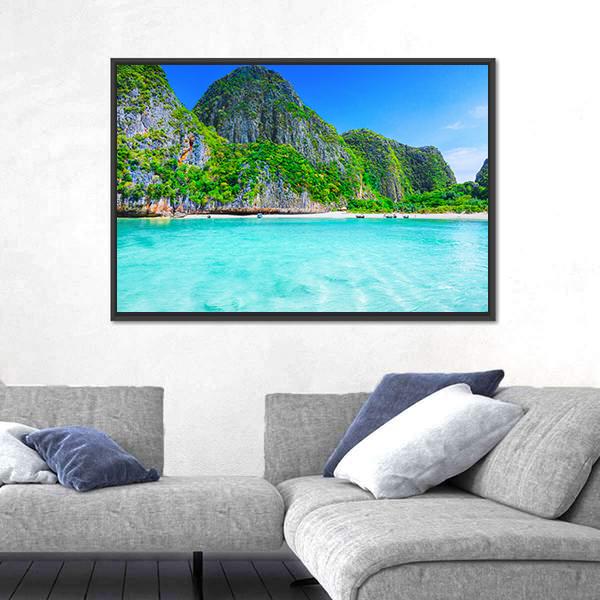 View Of Maya Bay Phi Phi Island Canvas Wall Art-3 Horizontal-Gallery Wrap-25" x 16"-Tiaracle