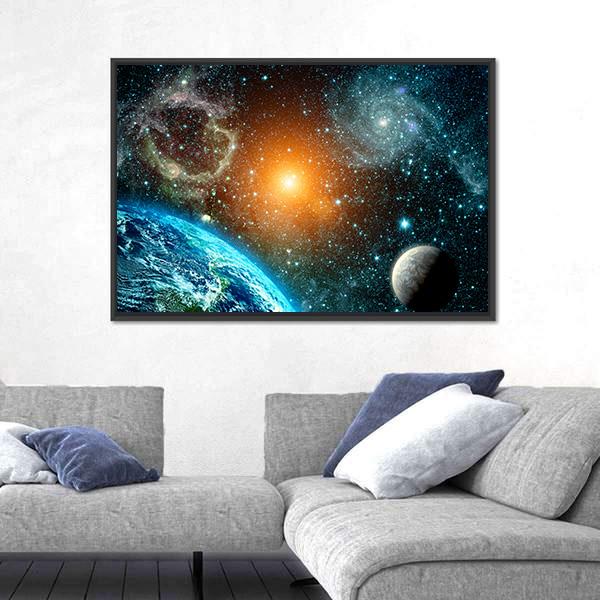 View Of The Earth From Space Canvas Wall Art-3 Horizontal-Gallery Wrap-25" x 16"-Tiaracle