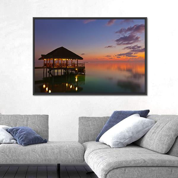 Water Cafe At Sunset Canvas Wall Art-3 Horizontal-Gallery Wrap-25" x 16"-Tiaracle