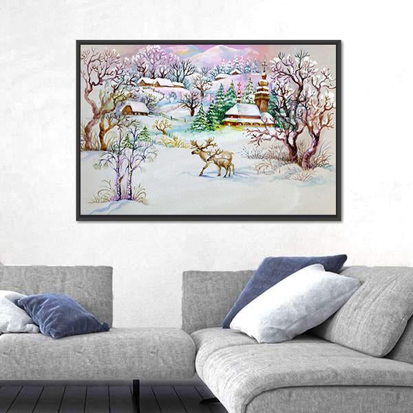 Watercolor Landscape Near The River Canvas Wall Art-3 Horizontal-Gallery Wrap-25" x 16"-Tiaracle