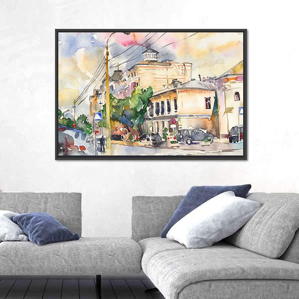 Watercolor Sketch Of City Illustration Canvas Wall Art-3 Horizontal-Gallery Wrap-25" x 16"-Tiaracle