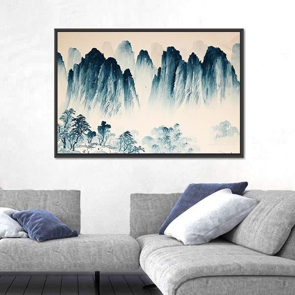 Watercolor Sketch Of High Mountains And Trees Canvas Wall Art-3 Horizontal-Gallery Wrap-25" x 16"-Tiaracle
