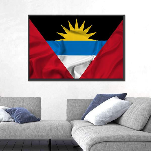 Waving Antigua And Barbuda Canvas Wall Art-3 Horizontal-Gallery Wrap-25" x 16"-Tiaracle