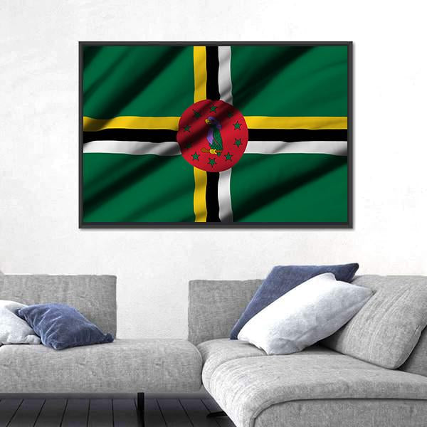 Waving Flag Of Dominica Canvas Wall Art-3 Horizontal-Gallery Wrap-25" x 16"-Tiaracle