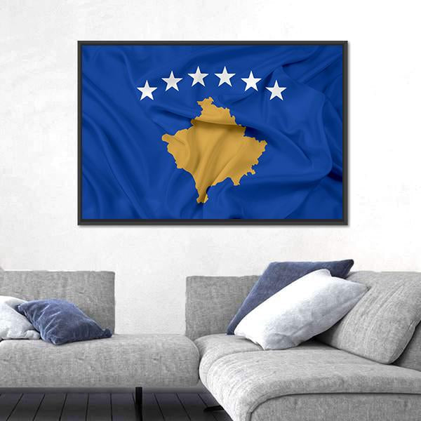 Waving Flag Of Kosovo Canvas Wall Art-3 Horizontal-Gallery Wrap-25" x 16"-Tiaracle