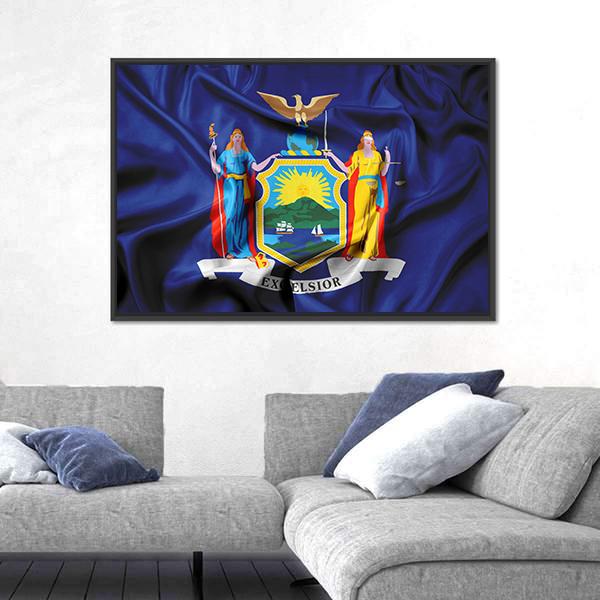 Waving Flag Of New York Canvas Wall Art-3 Horizontal-Gallery Wrap-25" x 16"-Tiaracle