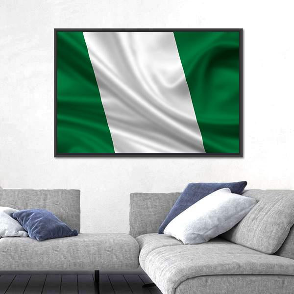Waving Flag Of Nigeria Canvas Wall Art-3 Horizontal-Gallery Wrap-25" x 16"-Tiaracle