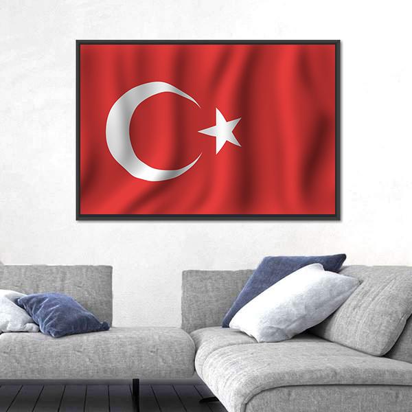 Waving Turkish Flag Canvas Wall Art-3 Horizontal-Gallery Wrap-25" x 16"-Tiaracle