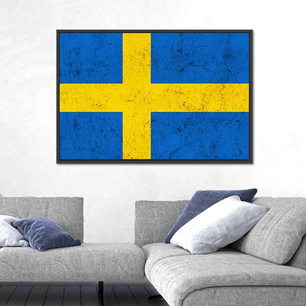 Weathered Swedish Flag Canvas Wall Art-3 Horizontal-Gallery Wrap-25" x 16"-Tiaracle