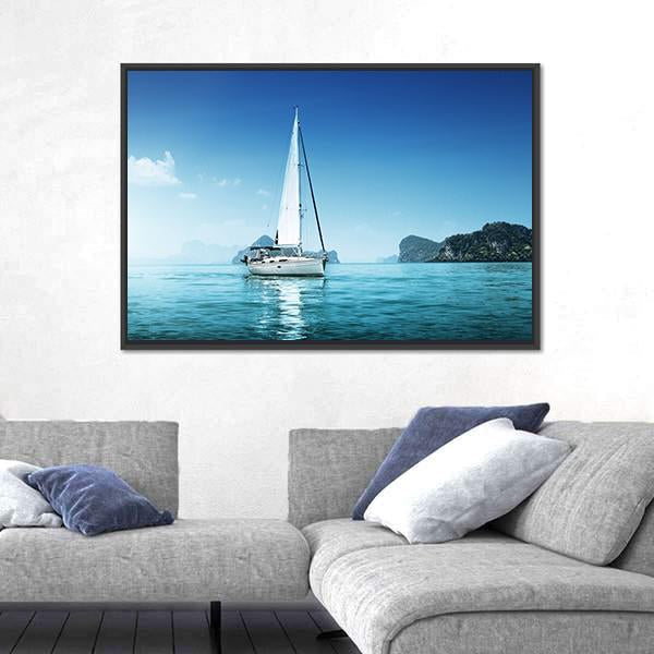 Yacht And Blue Water Ocean Canvas Wall Art-3 Horizontal-Gallery Wrap-25" x 16"-Tiaracle