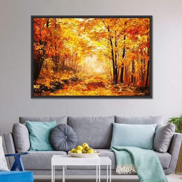 Yellow Autumn Forest Canvas Wall Art-3 Horizontal-Gallery Wrap-25" x 16"-Tiaracle