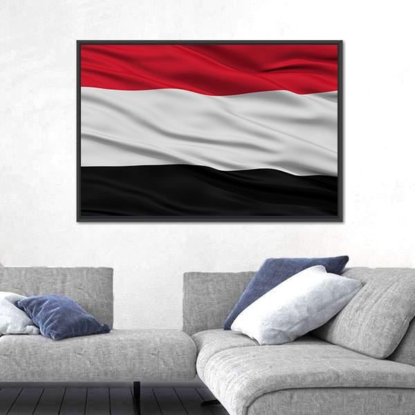 Yemen Flag Waving In The Wind Canvas Wall Art-3 Horizontal-Gallery Wrap-25" x 16"-Tiaracle