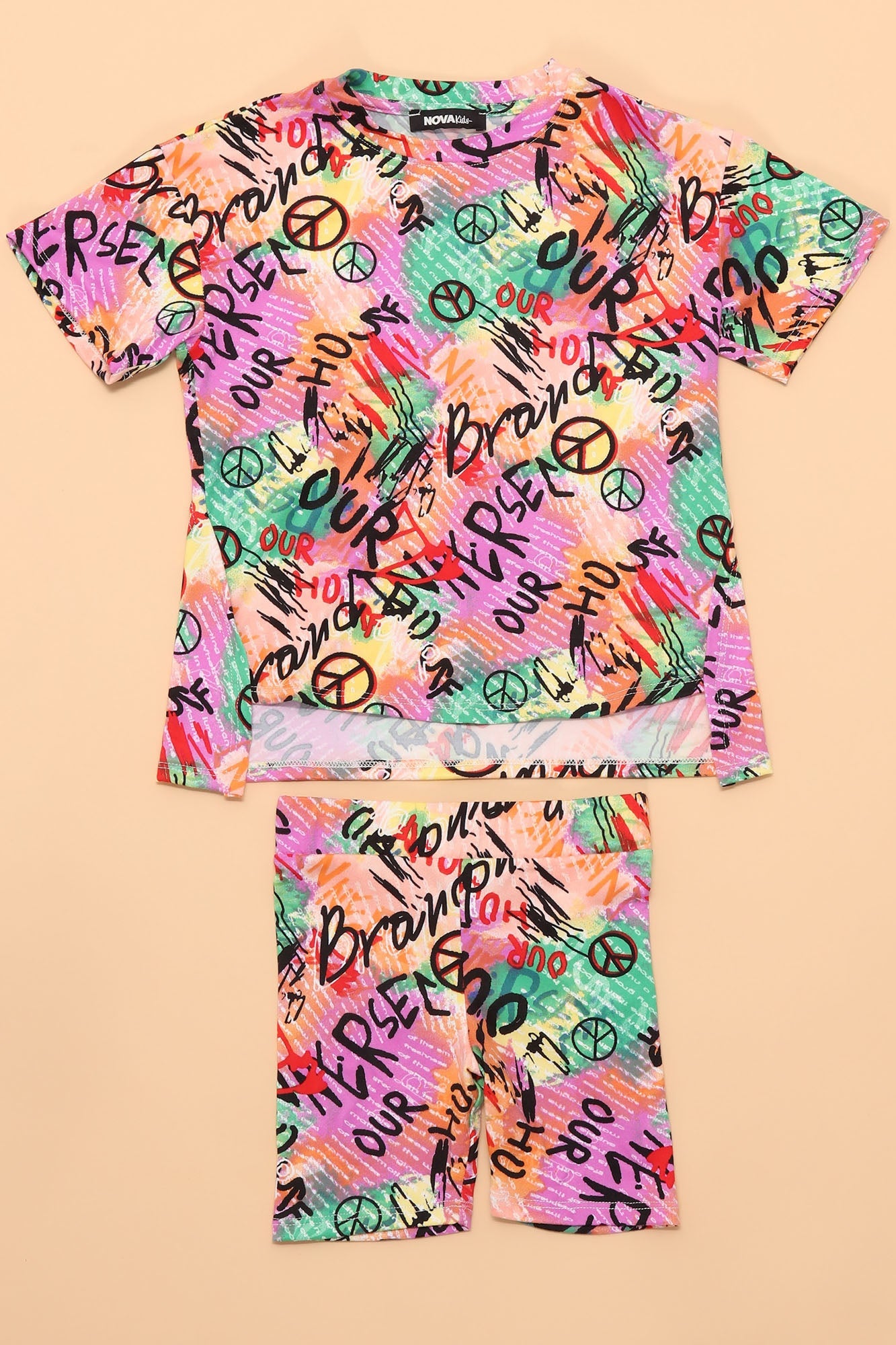 منی پیس کائنات بائیکر شارٹ سیٹ - ارغوانی/طومار