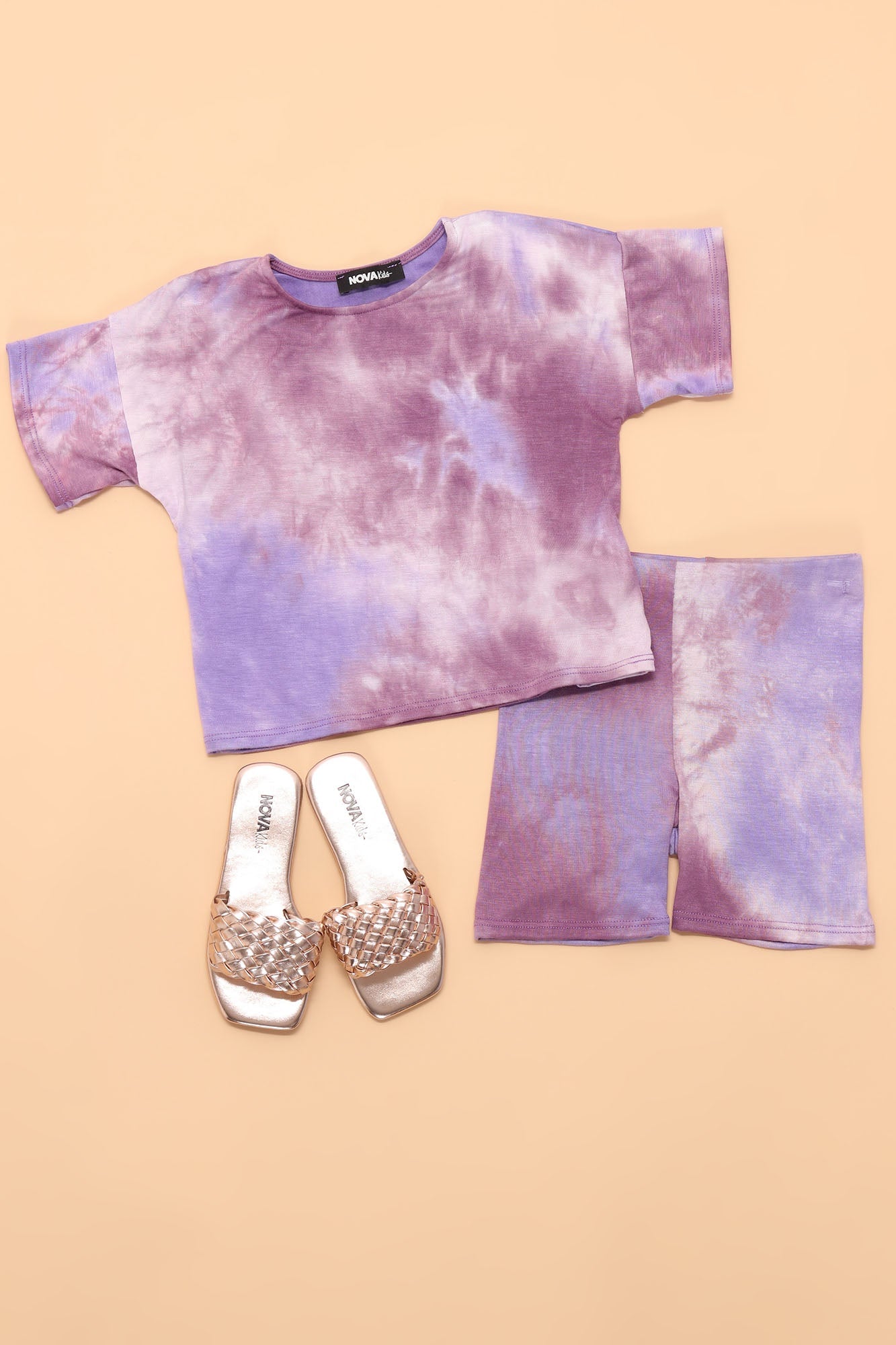 Mini Krissy Tie Dye Biker Short Set - Lila/Kombination
