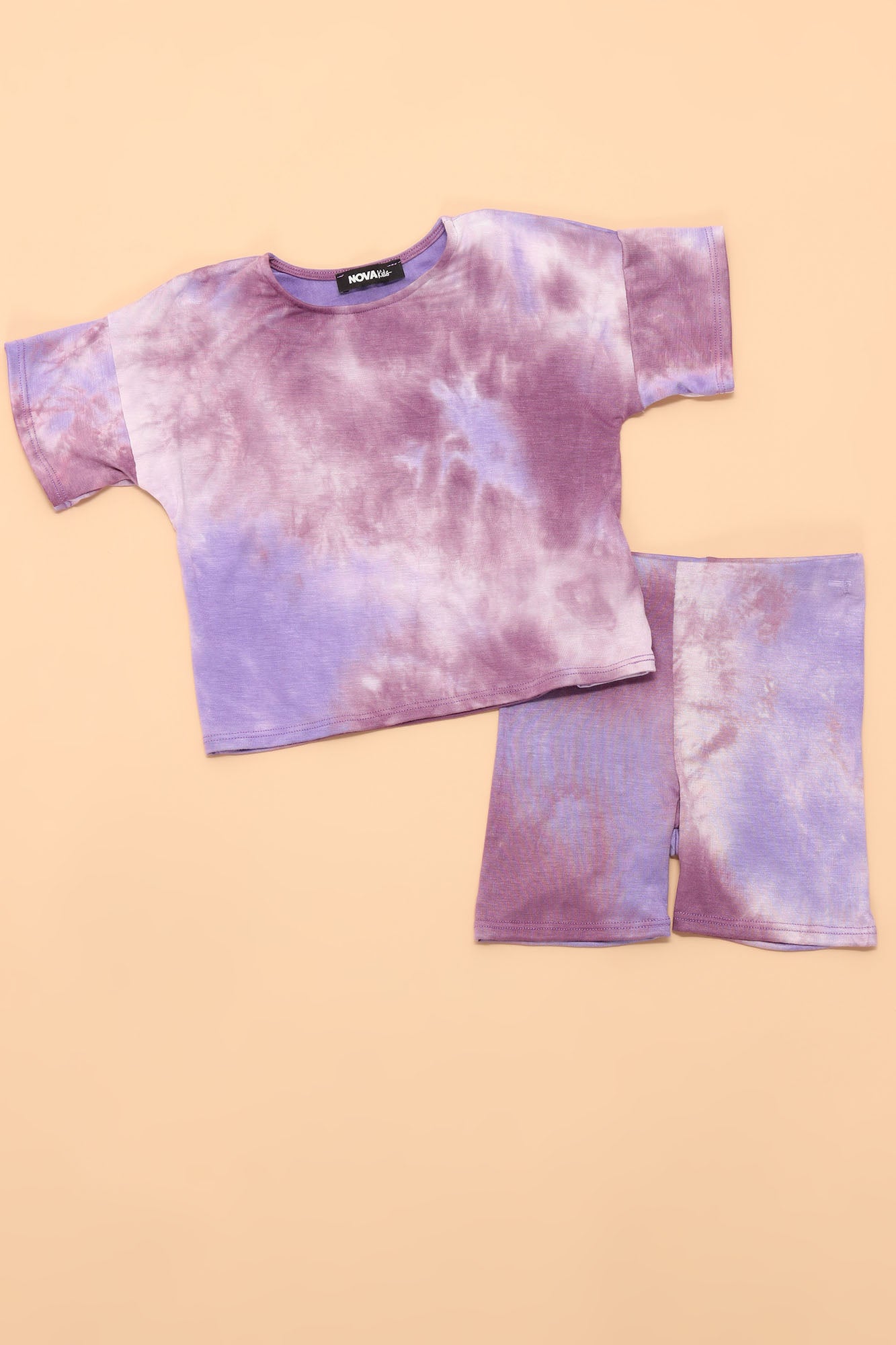 Mini Krissy Tie Dye Biker Short Set - Lila/Kombination