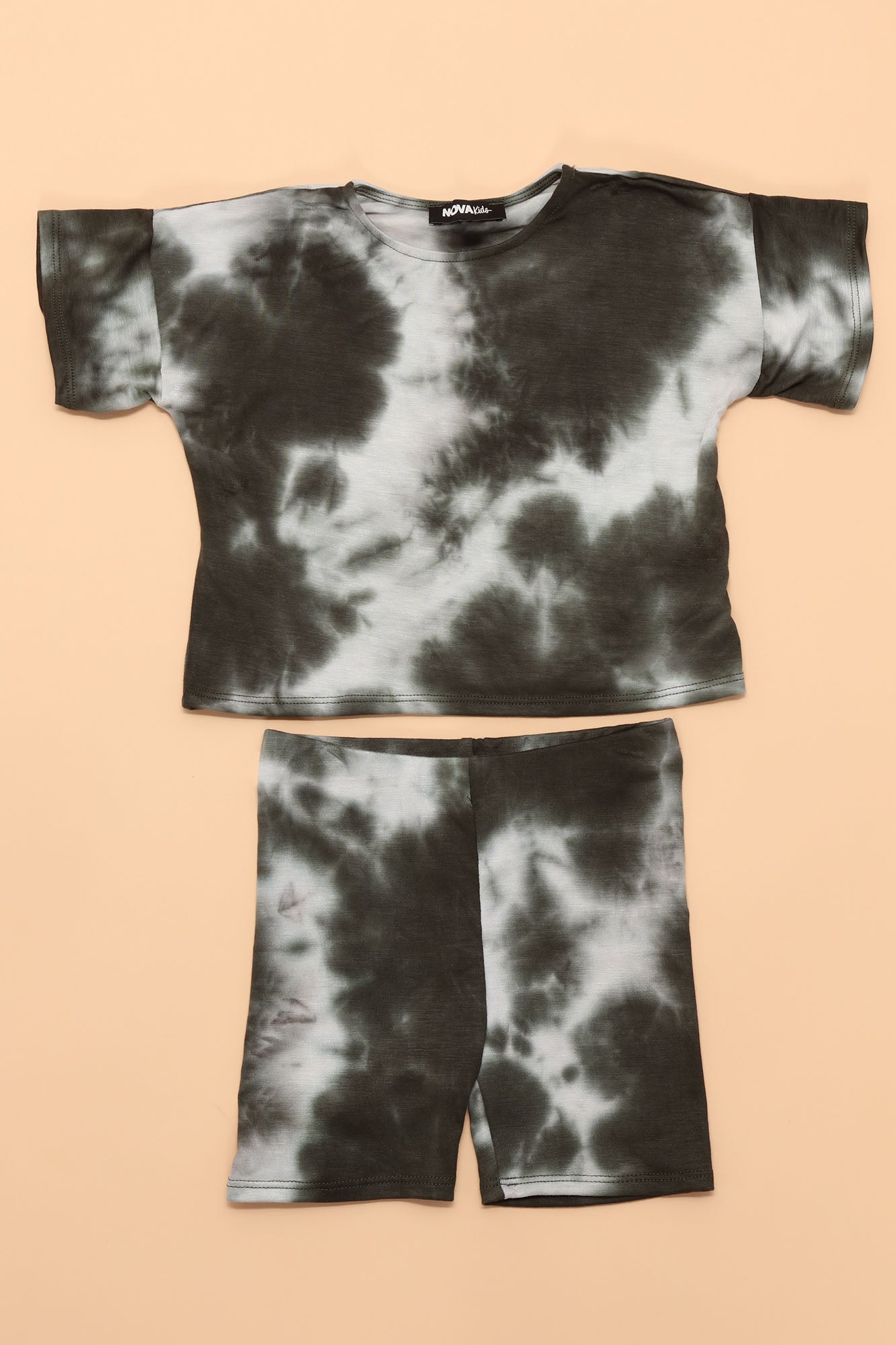 مینی کرسسی ٹائی ڈائی بائیکر شارٹ سیٹ - زیتون/طومار