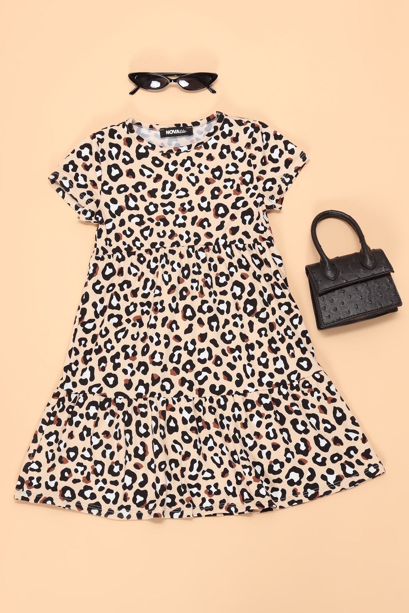 منی وائلڈ سائیڈ ٹائرڈ ڈریس - براؤن/کومبو