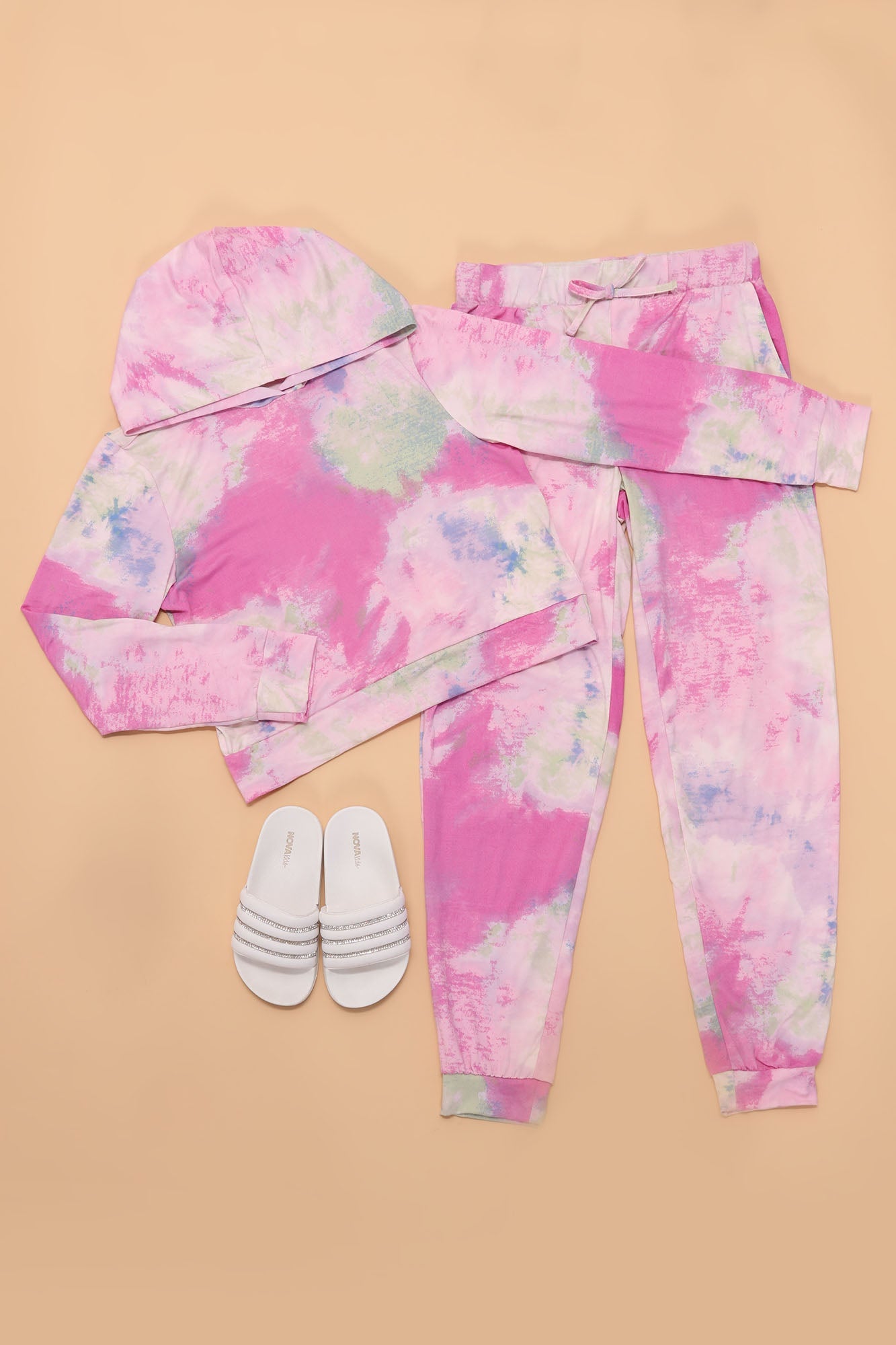 Mini Straight Vibing Tie Dye Jogger Set - Lila/Kombination