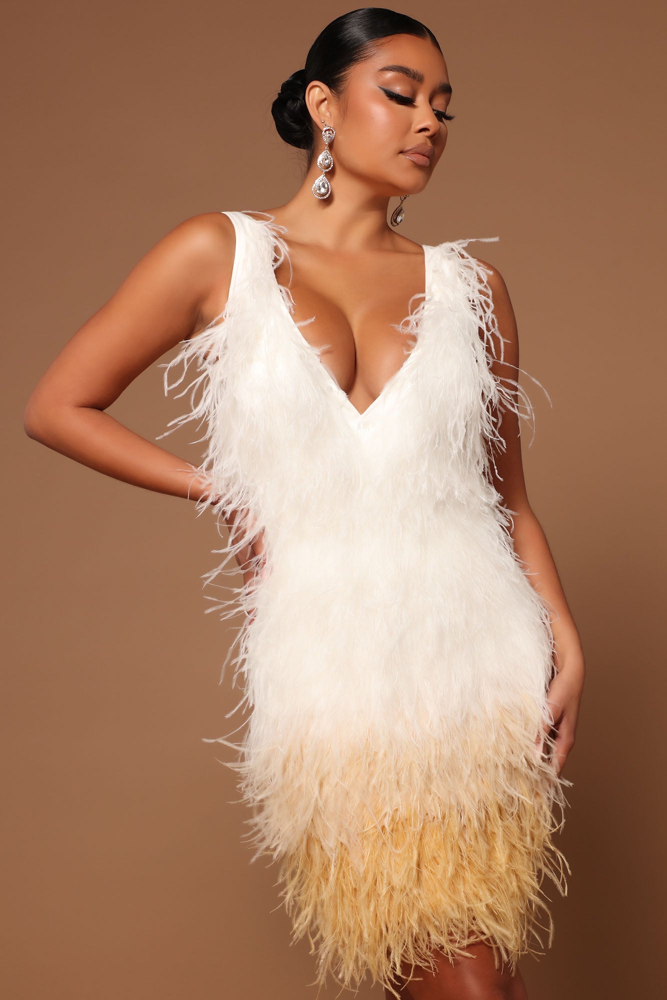 Jackie Feather Mini -Kleid - Weiß/Gold