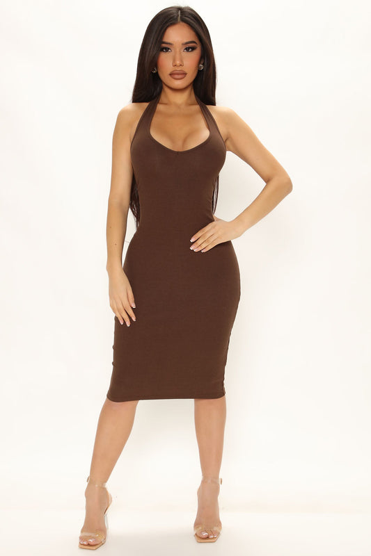 Isabelle Halter Midi Kleid - Schokolade