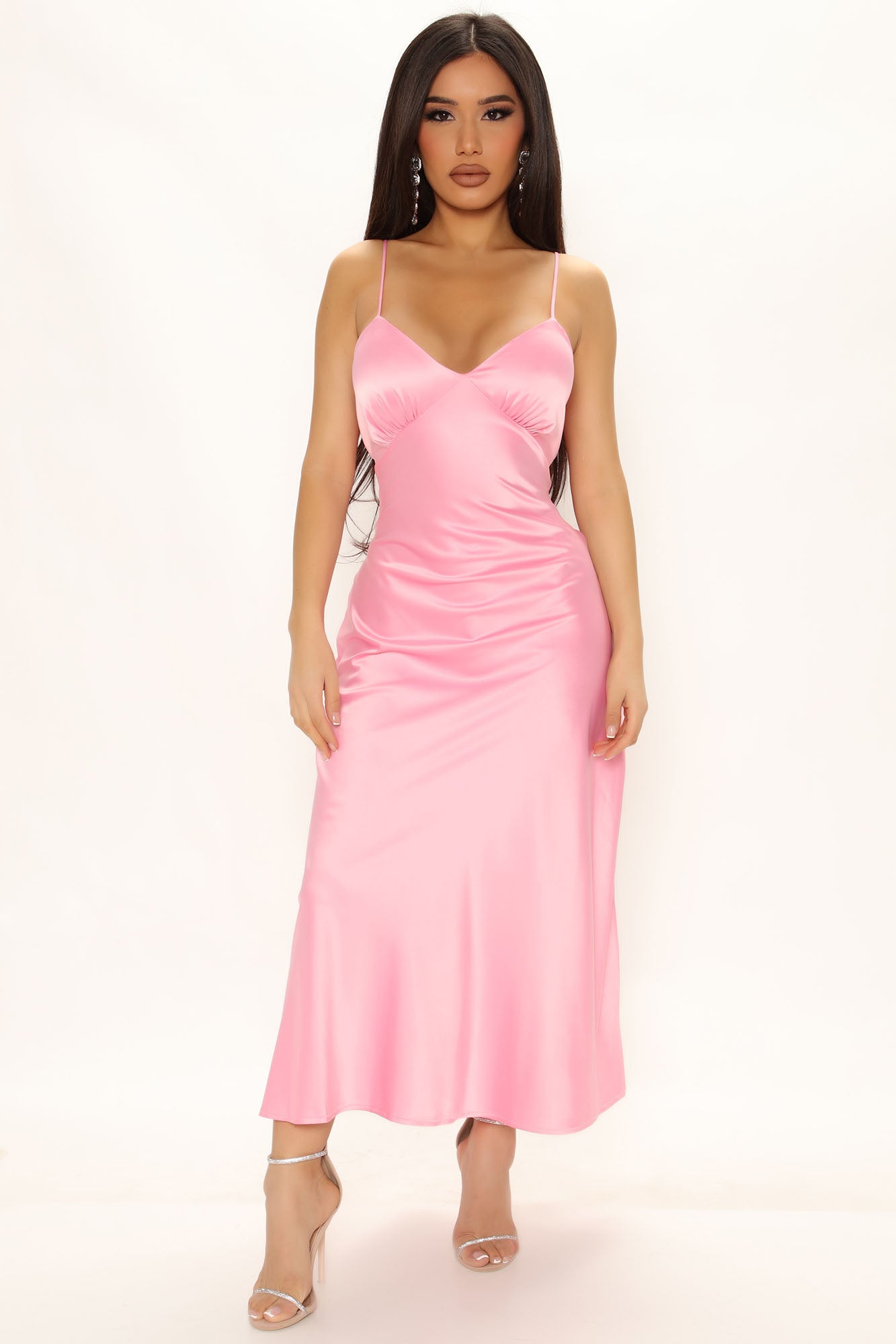 کسی بھی موقع پر ساٹن مڈی لباس - گلابی