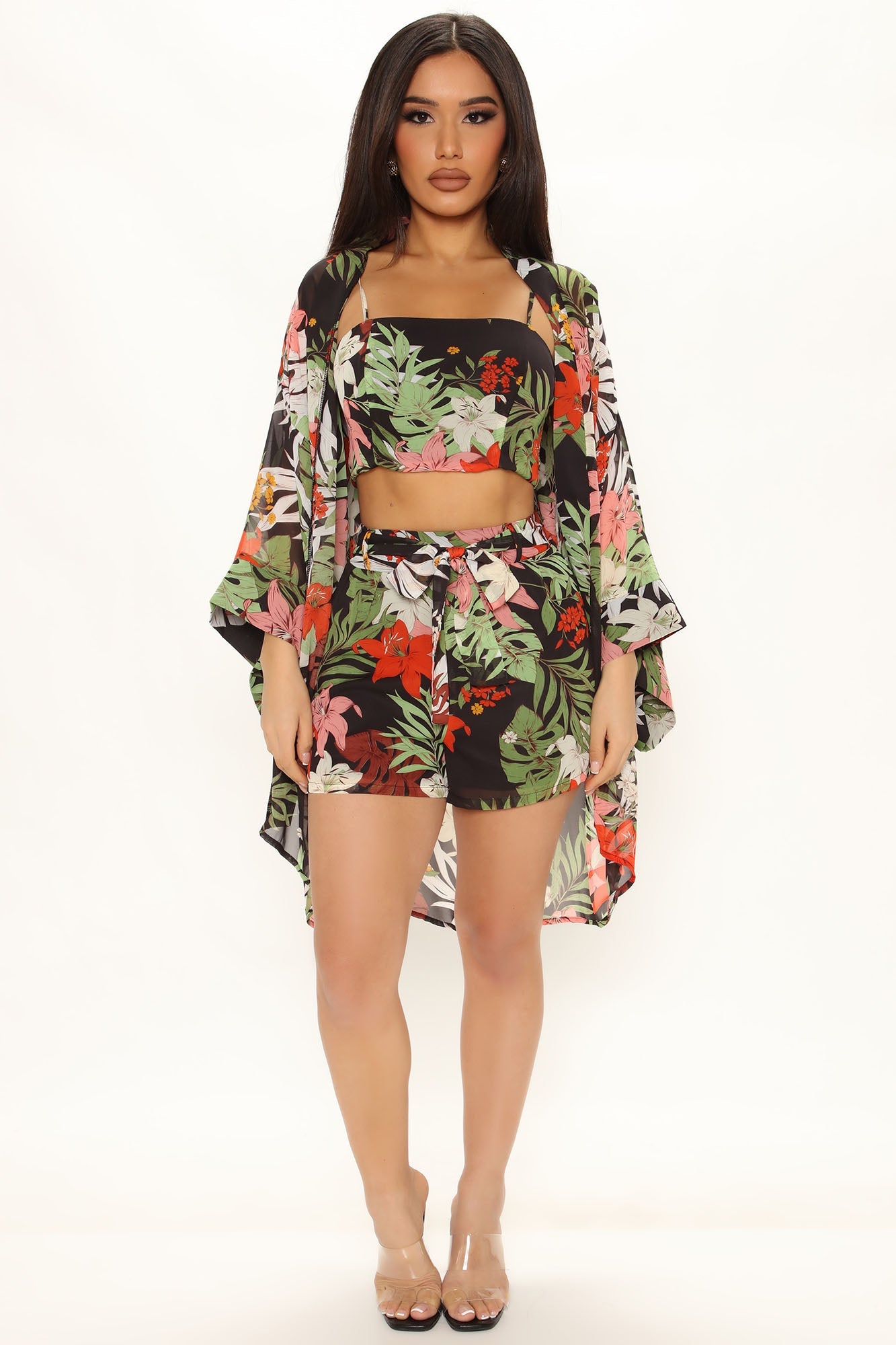 کریسا اشنکٹبندیی 3 ٹکڑا مختصر سیٹ - سیاہ/طومار