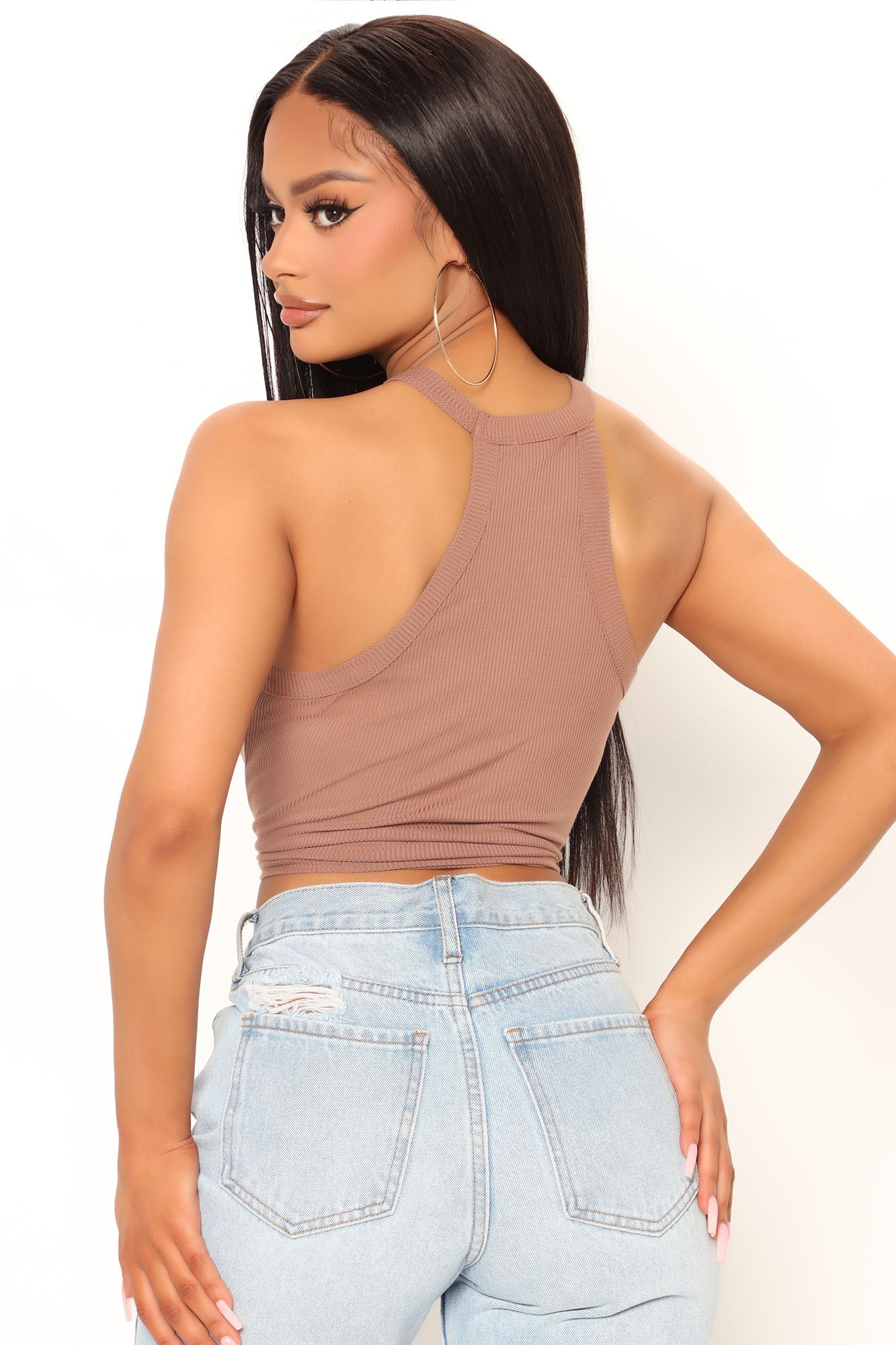 کیلی اونچی گردن کی فصل پسلی والا ٹینک - ٹیوپے