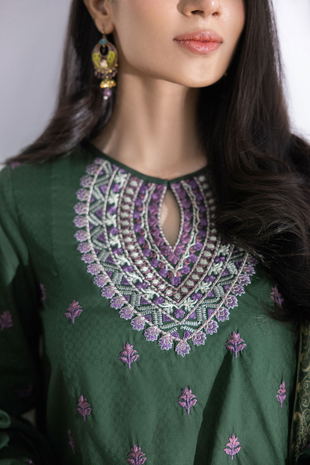 2 Piece - Embroidered Cotton Suit