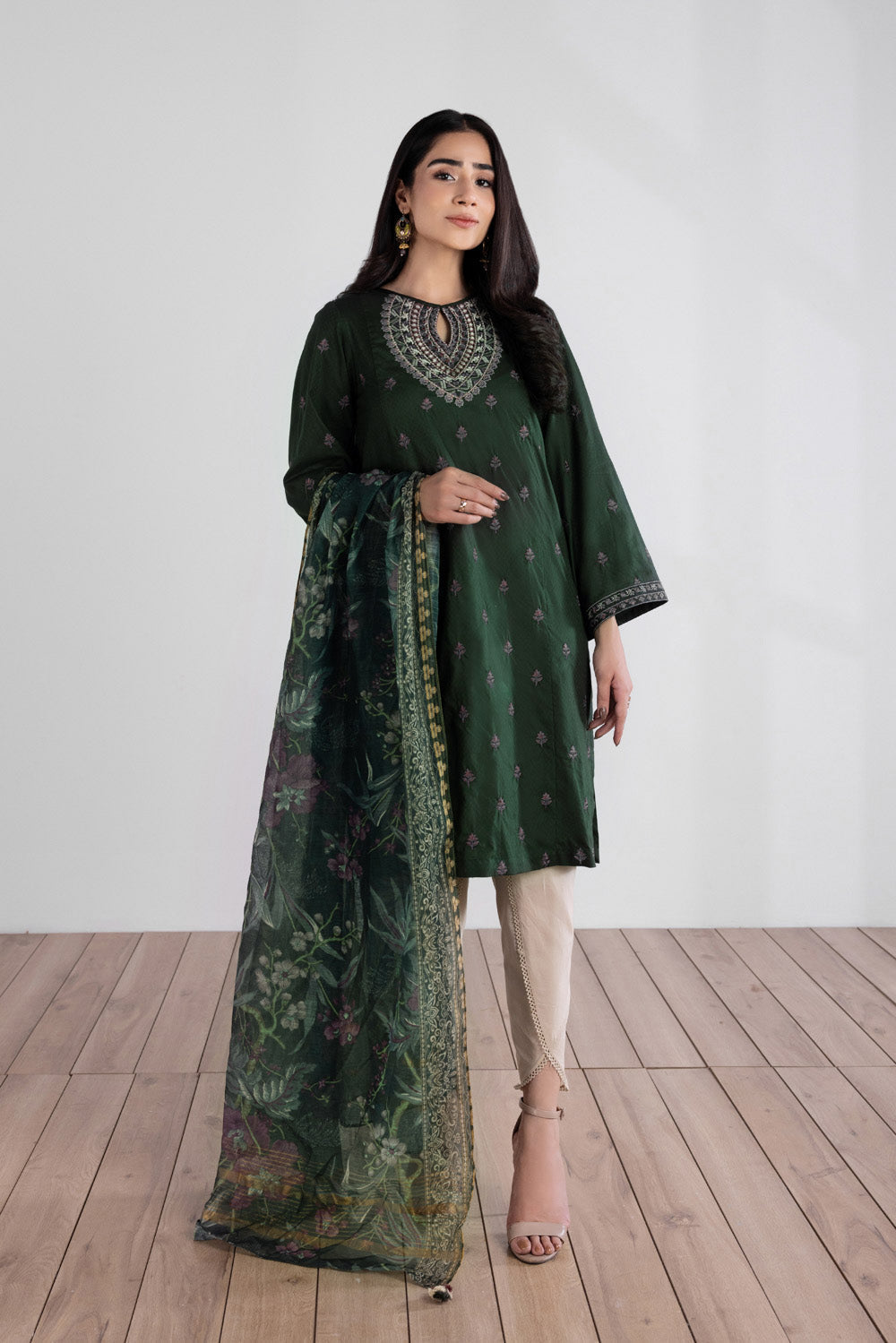 2 Piece - Embroidered Cotton Suit