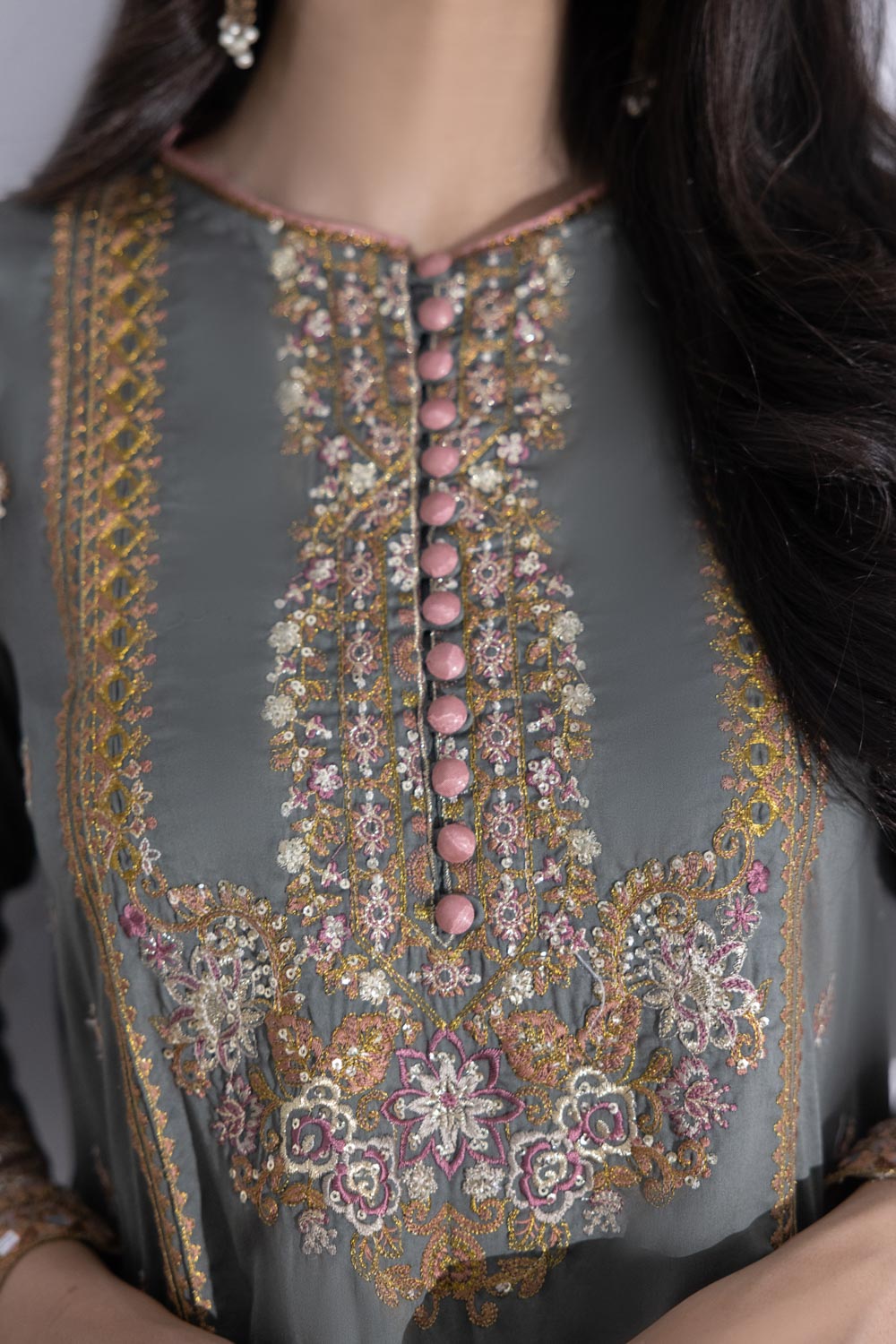 2 Piece - Embroidered Cotton Suit